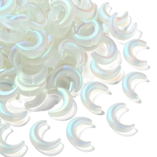 KitBeads 100pcs Glass Moon Beads - Horizonal Drilled Crescent Moon Beads Frosted White Celestial for Jewelry Making Bulk