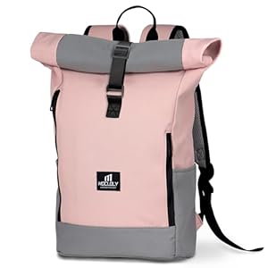 MOCLOLY Rolltop Rucksack Damen & Herren – Wasserdicht – Mit Laptopfach Klein Travel Backpack, Elegant Reiserucksack für Uni Business Arbeit City Reise, Rosa
