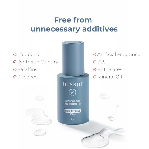 Image of in.skin Anti Acne 3% Niacinamide,1% Salicylic Acid Face Serum | Reduce Active Acne, Controls Oil & Reduce Pimples Dark Spots | Nanoplex Technology | All Skin Types | For Men & Women - 30 ML