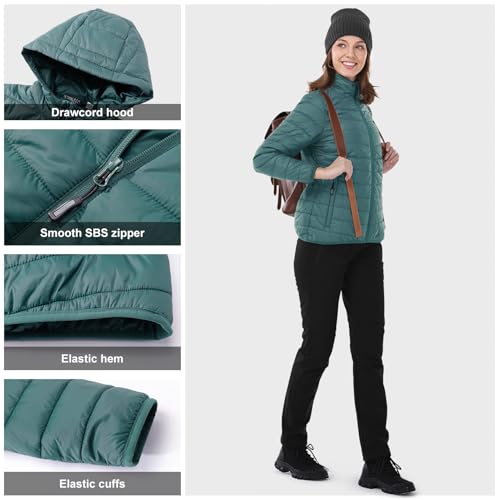 Image of Outdoor Ventures Women's Packable Lightweight Full-Zip Puffer Jacket with Hood Quilted Winter Coat