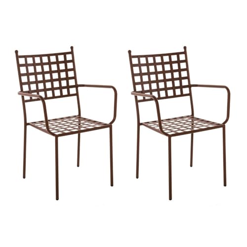 LOLAhome Pack 2 Silla de jardín Cartago Marrón Oxido | Estilo Hierro Forjado | Contract, Resistentes y Duraderas | Apilable y con Brazos | 56x61x90 cm | para Exterior, jardín, terraza | Cartago