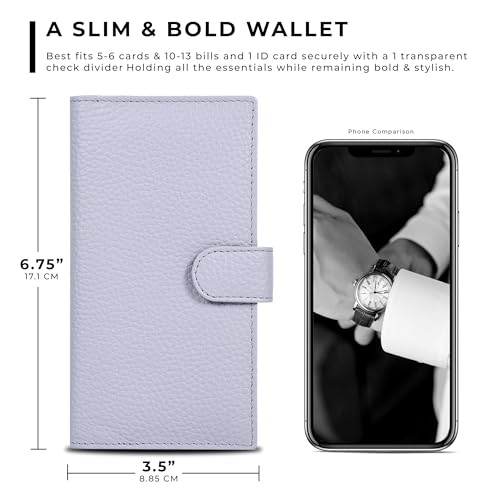 Image of Oak Leathers Checkbook Cover Slim Minimalist For Men with RFID Blocking Credit Card Holder Wallet (Steel)