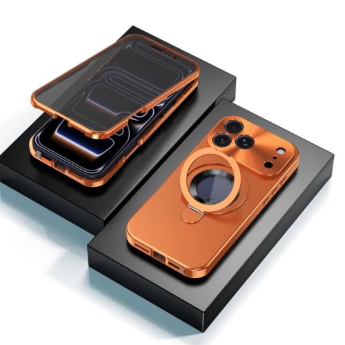 Étui en verre iPhone 17 Pro Max anti-espion avec support magnétique orange et antichoc pour 17 Air