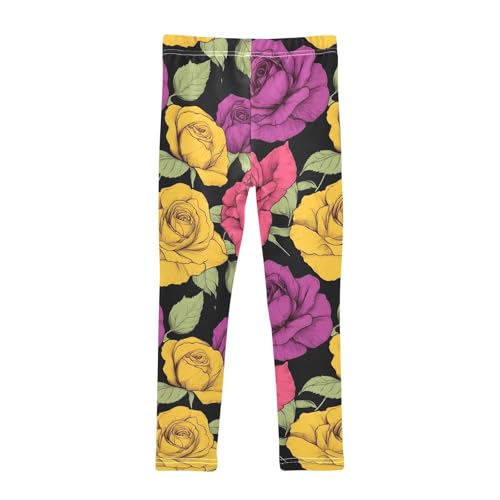 Colorful Roses Girls Leggings Ultra Soft Compression Yoga Gym Pants for Kids 4-10T2