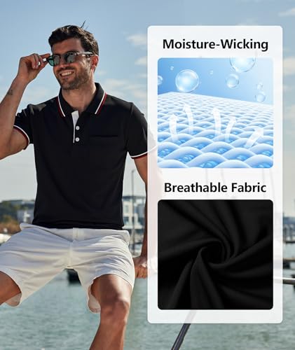 Image of ZITY Men Polo Shirts Short Sleeve with Pocket Golf Polo Wicking Shirts for Men Casual Collared T-Shirts