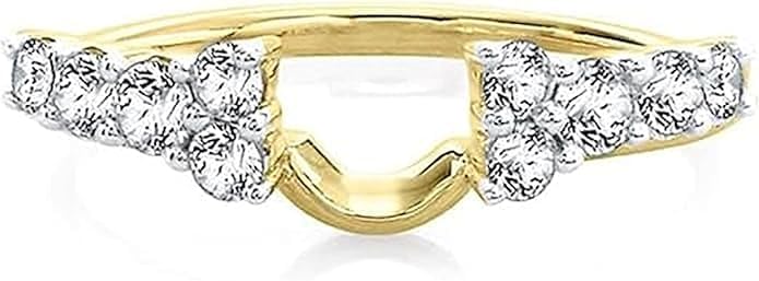 Round Cut Simulated White Diamond 925 Sterling Silver 14K Yellow Gold Over U Shape Wedding Band Engagement Enhancer Wrap Ring Guard for Women's