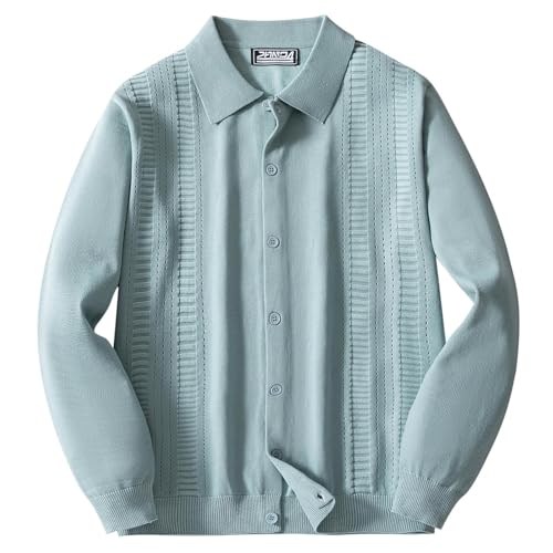 Men's Button Down Sweaters Vintage Long Sleeve Mock Neck Polo Sweater Casual Beach Knitted Tops 2025 Fall Winter Knit