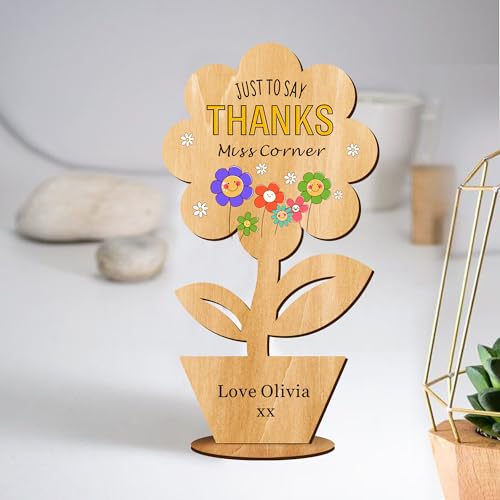 Image of Teacher Gifts for Women Wooden Personalised Flower Decorations Thank You Gift Custom Thank You Teacher Gifts Best Teacher Gifts Appreciation Gift for Women Men Tutor Assistant (Design 2)