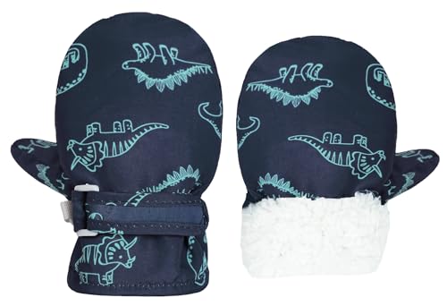 Urban Virgin Infant Baby Toddler Kids Winter Mittnes Lined Fleece Warm Waterproof Ski Snow Gloves For Boys Girls Navy Blue Dino 6-24 Months
