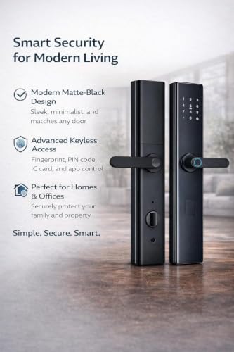 Image of AERYS Smart Door Lock | 4-in-1 Digital Lock with Fingerprint, RFID, PIN & Key | Triple Cylinder Security (3X Safer) | Black | Main Door Lock for Home & Office | 3-Year Warranty + Free Installation
