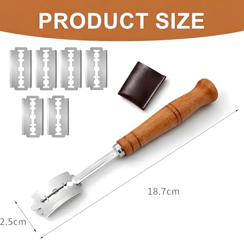 Professional Bread Lame for Sourdough Scoring, Wood Handle Dough Scoring Knife with 5 Blades & Storage Pouch for Artisan Baking - Image 2