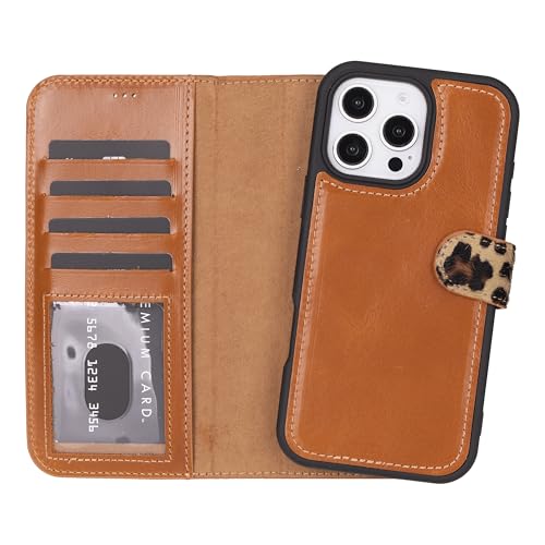 Étui compatible MagSafe iPhone 16 Pro Max rabat en cuir avec fentes cartes