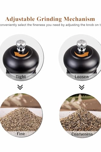 Image of Jamboree Pepper Grinder Classic Oak Wood Spicy Pepper Salt Corn Mill Grinder Wooden, Ceramic Traditional Pepper Mill (Black)