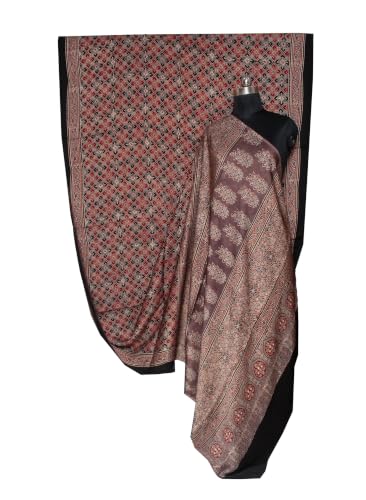 Image of Ethnics of Kutch Womenss Ajrakh Modal Silk Natural Dye Hand Block Print Saree with Blouse Piece - 5.5 Mtr Length