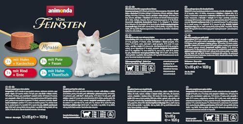 animonda Vom Feinsten Adult Katzenfutter Mousse-Vielfalt (12 x 85 g), Nassfutter für ausgewachsene Katzen, ohne Getreide und Zucker, luftig zarte Konsistenz