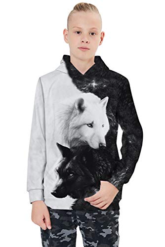 Aideaone Kids Hoodies 3D Animal Pullover Hooded Sweatshirt Cool Hoodies With Pocket For 14-16 Years #TOP1