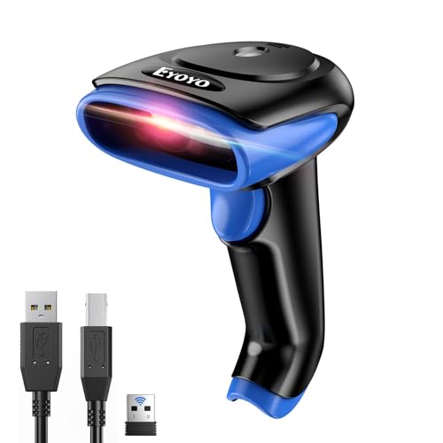 Eyoyo 2D Bluetooth Barcode Scanner: Handheld 3-in-1 Wireless & USB Wired QR Code Scanner, 1D Bar Code Reader for Library, Warehouse Retail POS Compatible with iPad, Android Phone, iPhone, Laptop, PC