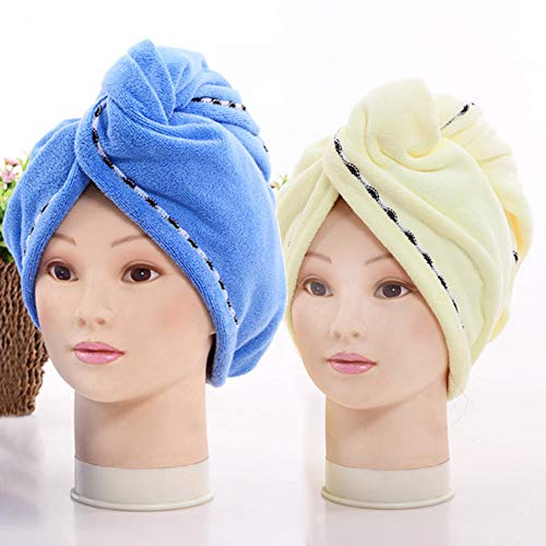 2 Packs Hair Towel Wrap Turban Microfiber Drying Bath Shower Head Towel with Buttons, Quick Magic Dryer, Dry Hair Hat, Wrapped Bath Cap (D011)