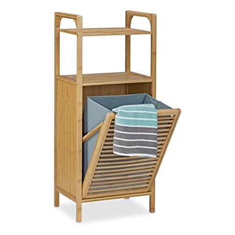 Relaxdays Bamboo Bathroom Shelf with Laundry Basket Cover