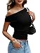 DCCISU Women's Off The Shoulder Tops Ribbed Knit Ruched Asymmetrical Top Going Out Slim Fit Party Shirts Black