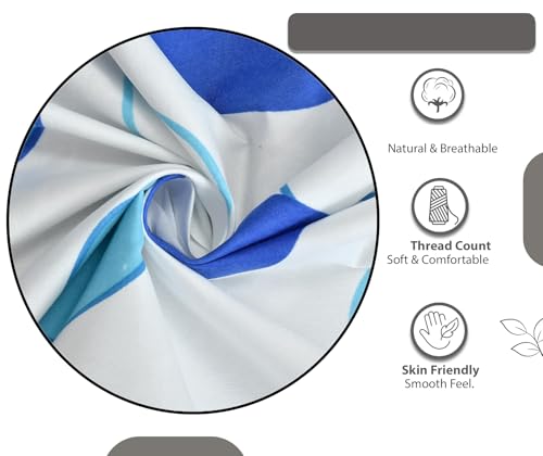 Image of IVAZA 240 TC Soft Ezyption Cotton Floral Print Single Bed Bedsheet - with 1 Pillow Covers, Hypoallergenic, Brethable, (Size- 60 x 90 Inch | White Blue