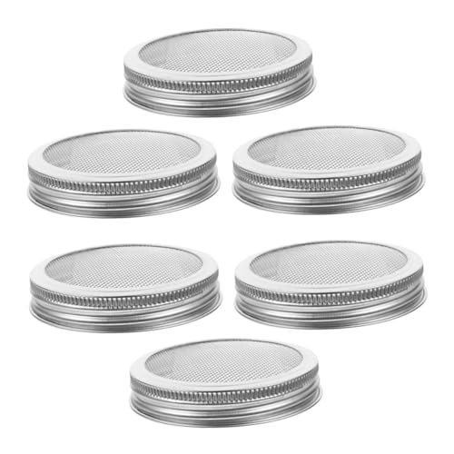 GRIRIW 6 Piezas Cubierta De Brotes Tapas De Malla De Brotación Tapas y Anillos para Conservas Tapa De Inserción del Frasco Tapas De Brotes Vierta Tapa De Brote Acero Inoxidable Silver
