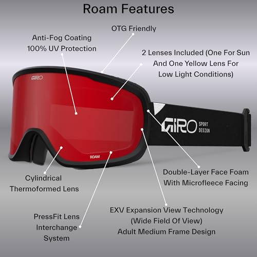 Image of Giro Roam Ski Goggles - Snowboard Goggles for Men, Women, Youth - Indigo Blue Stacked - Amber Scarlet & Yellow