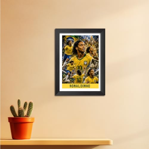 Image of TenorArts Ronaldinho Brazil Poster Worldcup Themed Laminated Photo Frame Painting with Matt Finish Black Texture (12 inches x 9inches)