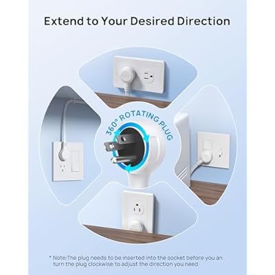 TROND 360 Rotating Plug Power Strip, 3FT Short Extension Cord with Multiple Outlets and 3 USB Ports, 1440 Joules Wall Mount Surge Protector for Bedroom Kitchen Office Dorm Room, White