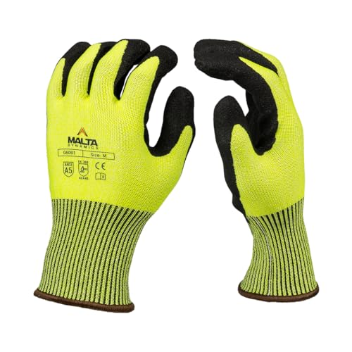 Malta Dynamics Safety Work Protective Gloves – Mens Work Gloves with ANSI Cut Level A5 Protection, Touchscreen Compatible, OSHA and ANSI Compliant (XLarge, 12 Pair)