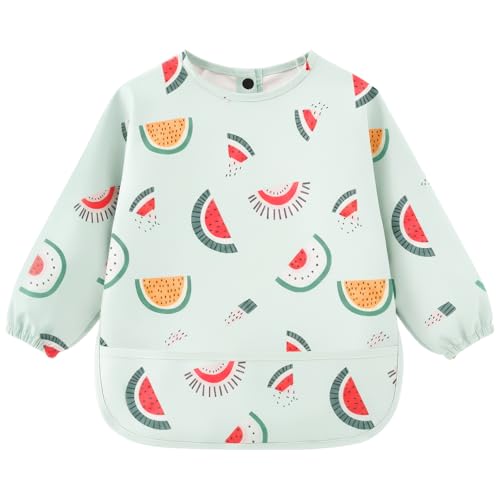 AOOTE Babero de Destete de Manga Larga,Babero con Mangas Impermeable,Babero con Mangas Bebé Manga Larga,Impermeable y Fácil de Limpiar y Lavable a Máquina,Ajuste Ajustable,Unisex para 6-12 Meses