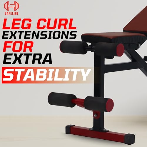 Image of Adjustable Workout Bench for Home Gym | Multifunctional Incline Decline Bench with Preacher Curl Pad & Leg Support | Full Body Strength Training Bench for Men & Women (Red & Black)