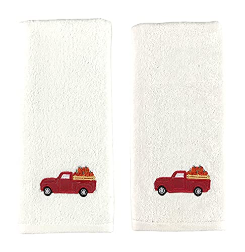 Herbst Harvest Handtücher: Elfenbeinfarbene Baumwolltücher mit Vintage-LKW mit Kürbisse, 2-teiliges Set (roter LKW) Cover