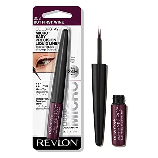 REVLON ColorStay Micro Easy Precision Liquid Eyeliner, Waterproof, Smudgeproof, Longwearing with Felt Tip Applicator, 303 But First, Wine, 0.057 fl oz