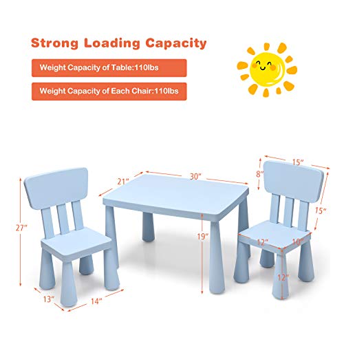 Costzon Kids Table And Chair Set, 3 Piece Plastic Children Activity Table For Reading, Drawing, Snack Time, Arts Crafts, Preschool, Kindergarten & Playroom, Easy Clean, Toddler Table & Chair (Blue) #TOP5