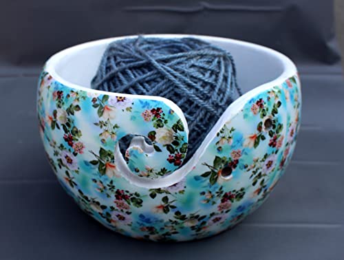 Image of Multi Purpose Wooden Yarn Bowl - Yarn Holder Rosewood - Knitting Bowl Handmade Wooden Yarn Bowl for Knitting and Crochet | Large Knitting Bowl Mother's Day Gift (Sky-Blue)
