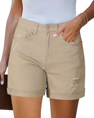 LookbookStore Work Shorts for Women Plus Size Denim Shorts Khaki