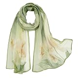 E-Clover Floral Scarf for Women Lightweight Green Flower Chiffon Sheer Scarf Fashion Chiffon Shawl Wraps