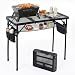 KUKKUME Campingtisch Klappbarer 90×40cm 3-Fach Höhenverstellbarer Grilltisch mit Metallgitter-Tischplatte und 2 Seitentaschen Faltbarer Gartentisch Klapptisch für Outdoor Garten Camping Picknick