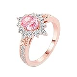 Whoiy Alianzas de boda 585 de oro rosa auténtico, para mujer, con zafiro rosa creado, elegante, anillos de compromiso, alianzas de oro auténtico de 14 quilates con grabado para mujeres, talla 53 (16,9