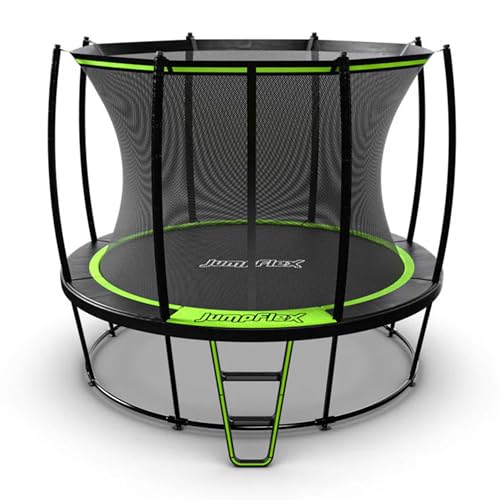 JumpFlex Hero Round Outdoor Backyard Trampoline with Net Safety Enclosure and Ladder, 10ft