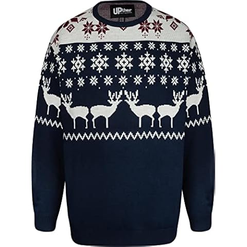 Uptheir Mens Nightingale Fair Isle Knit Christmas Sweater - Blue - 4XL Cover