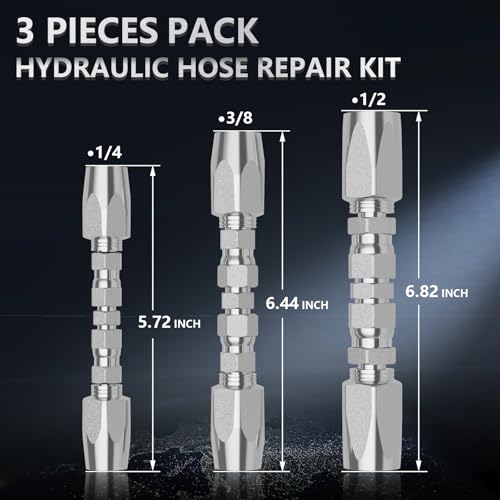 Image of Hydraulic Hose Repair Kit, 3pcs Pack - 1 /4 inch, 3 /8 inch, 1 /2 inch Inner Diameter Reusable Hydraulic Hose Quickly Field Repair Fittings