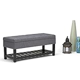 SIMPLIHOME Saxon 44 inch Wide Rectangle Storage Ottoman Bench with Open Bottom and Lift Top in Slate...