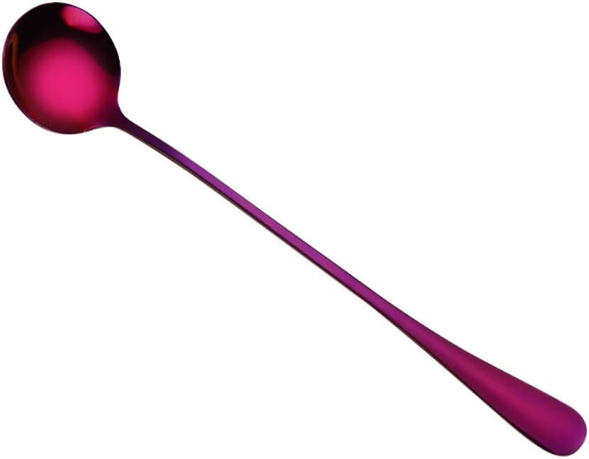 Rusily Dessert Spoons Teaspoons Small Coffee Spoons Espresso Spoons，Colorful Spoon Long Handle Spoons Flatware Drinking Tools Kitchen Gadget for Eating Mixing (Purple)