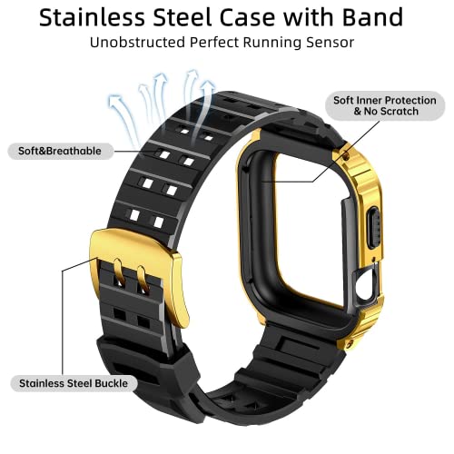Suplink Compatible For Apple Watch Band 44 Mm With Bumper Case,Mens Stainless Steel Metal Rugged Protective Cover With Tpu Band For Iwatch Series 6 Se 5 4(Gold) #TOP4