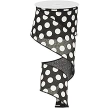 Ex=pressions Polka Dot Wired Edge Ribbon 2.5", Black White - 10 Yards RG158802