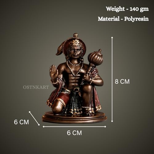 Image of Hanuman Ji Murti for Car Dashboard Idol Polyresin 3 inch Antique Colour, Home & Office Decor Statue, Living Room Show Piece, New House Warming, Birthday, Diwali Gift Item