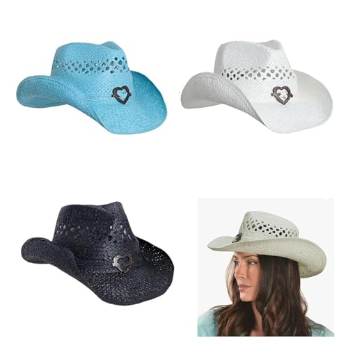 Chapeau de cowboy en paille tressée adulte à bord roulé pour l'été - 2