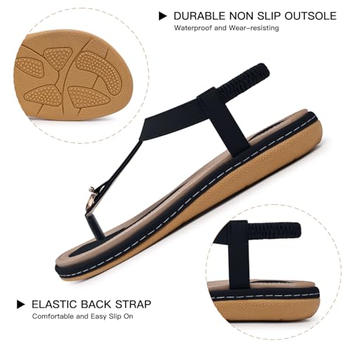 SHIBEVER Womens Sandals Summer Flat: Dressy Casual T-Strap Flip Flop Thong Flats Sandals - Comfortable Walking3